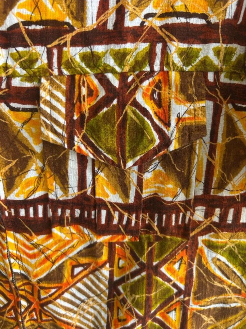 Napili Men's Hawaiian Shirt Vintage 60s Barkcloth Tiki Tribal Front Zip Size S